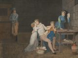 a painting of a group of people in a room