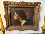 a picture of a painting of a woman in a black dress
