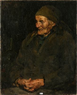 Huile sur toile "Portrait d'une vieille dame".