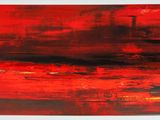abstract painting of a red sky with a black and white background