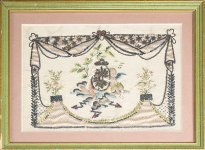 Petit panneau brodé, face d'un réticule, vers 1800, gros de …