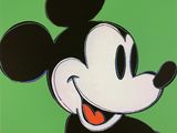 peinture représentant Mickey Mouse avec une expression loufoque sur fond vert
