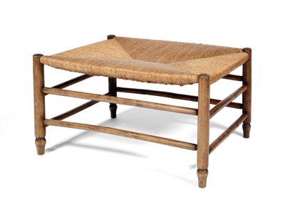 Large tabouret en bois naturel à assise paillée 77 x 60 x 42… - Photo 1