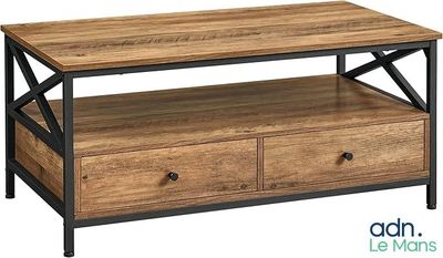 une table basse en bois avec deux tiroirs en dessous