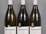 three bottles of wine are lined up on a glass table