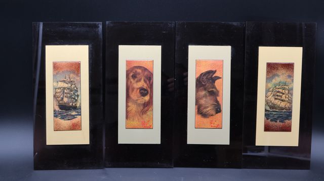 Suite de 4 émaux représentants 2 scènes maritimes et 2 portraits ...