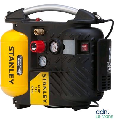a black and yellow air compressor on a white background
