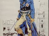 painting of a man with a sword standing in front of a castle