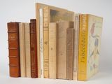 plusieurs livres sont alignés sur une surface blanche