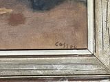 an image of a painting of a woman with a hat on a ledge