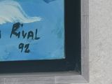 a painting on the wall of a building with a picture of a white bird