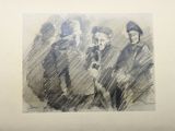an image of a drawing of a group of people sitting on a bench