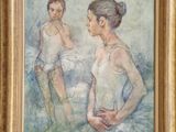 an oil painting of a woman in a bathing suit and another woman in a bathing suit