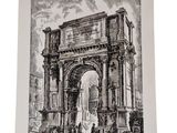 un dessin en noir et blanc représentant une arche dans une ville