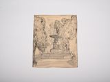 a drawing of a fountain in the middle of a park