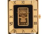 an image of a black and gold watch with roman numerals