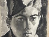 tableau représentant un jeune homme portant une casquette et une veste militaires