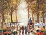 une peinture de personnes marchant dans la rue sous la pluie