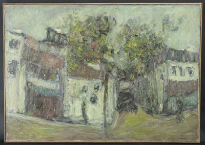 École XXe: "Vue de la ville", huile sur toile, signature non…