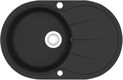 a close up of a black kitchen sink on a white background