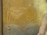 a painting of a woman sitting on a bench