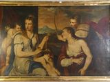 une image d'un tableau représentant un groupe de personnes dans une pièce