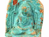 an old statue of a woman holding a child on a white background