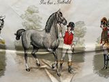 un dessin représentant un homme tenant un cheval en laisse et une femme tenant un cheval en laisse