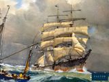 a painting of a tall ship in the ocean