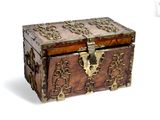 a small wooden box that has a lock on it