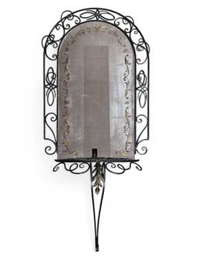 MIROIR à patères en fer forgé le verre églomisé de rinceaux …