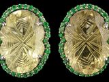 paire de boucles d'oreilles en quartz jaune et émeraude