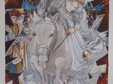 an image of a painting of a woman riding on a horse