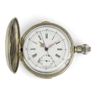 pocket watch with roman numerals and roman numerals on the dial