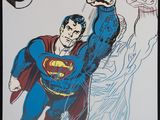 un gros plan sur un dessin représentant Superman en plein vol