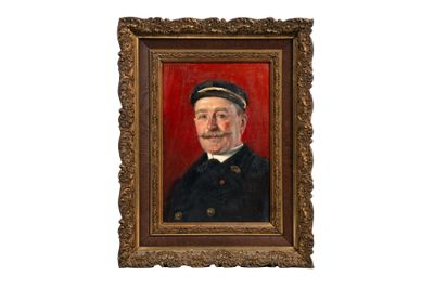 portrait d'un homme portant un chapeau et une moustache, dans un cadre doré