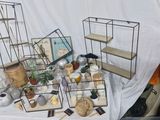 many items that are on a table with a white cloth