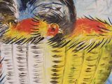 a painting of a man carrying a basket with chickens on it