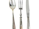 an image of a set of silverware including a knife, fork and spoon