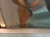 painting of a cat sitting on a chair in front of a painting of a cat