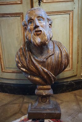 Buste de Saint sur un socle reliquaire en bois sculpté et pe… - Photo 1