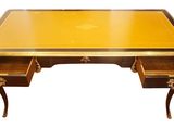 an image of a desk with two drawers and a gold top