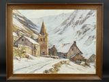 une image représentant un tableau d'une église sous la neige