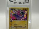 a close up of a pokemon card in a plastic case