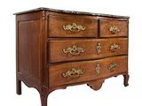 an image of a wooden chest of drawers with marble top