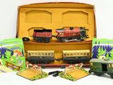 a box with a train set in it on a table