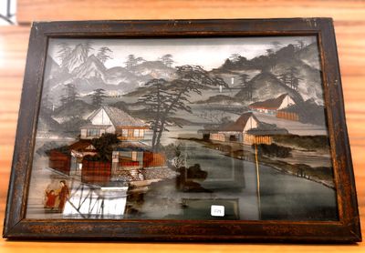 Chine Fixé sous verre décor paysage Ht 44 X 64 cm