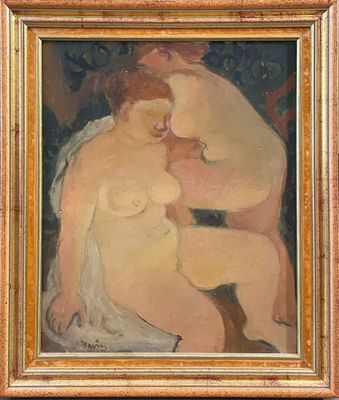 an image of a painting of two nudes in a gold frame