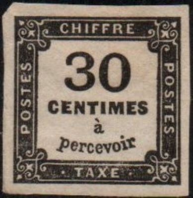 a black and white image of a stamp with the words 30 centimes a percevoie