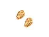 a pair of gold earrings with diamonds on a white background